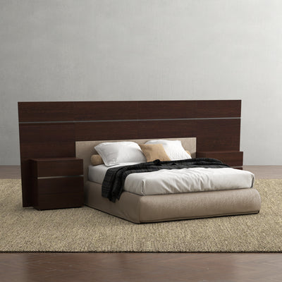 Flynn Upholstered Bed with wooden headboard-Dekorate Store