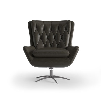 Welsh Tufted Leather Swivel Arm Chair-Chair-Dekorate Store