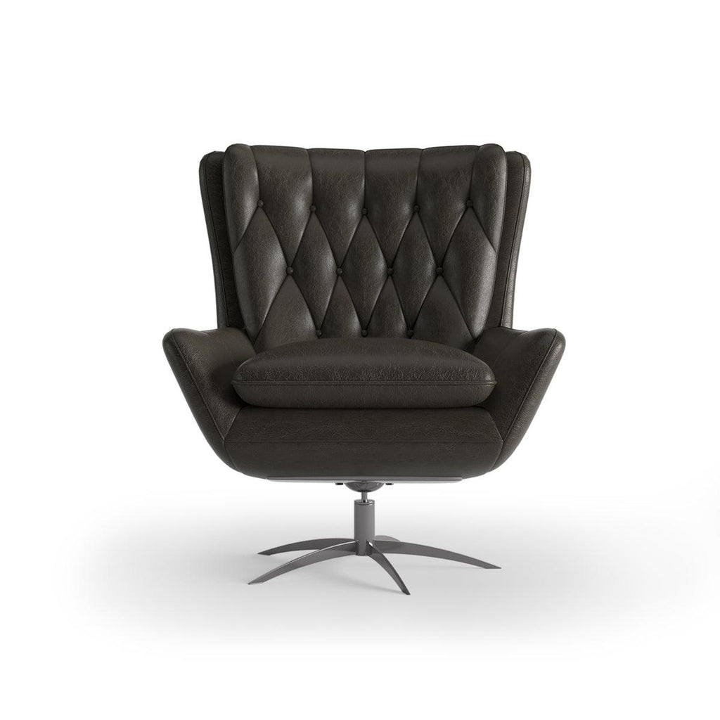Welsh Tufted Leather Swivel Arm Chair - Main Image